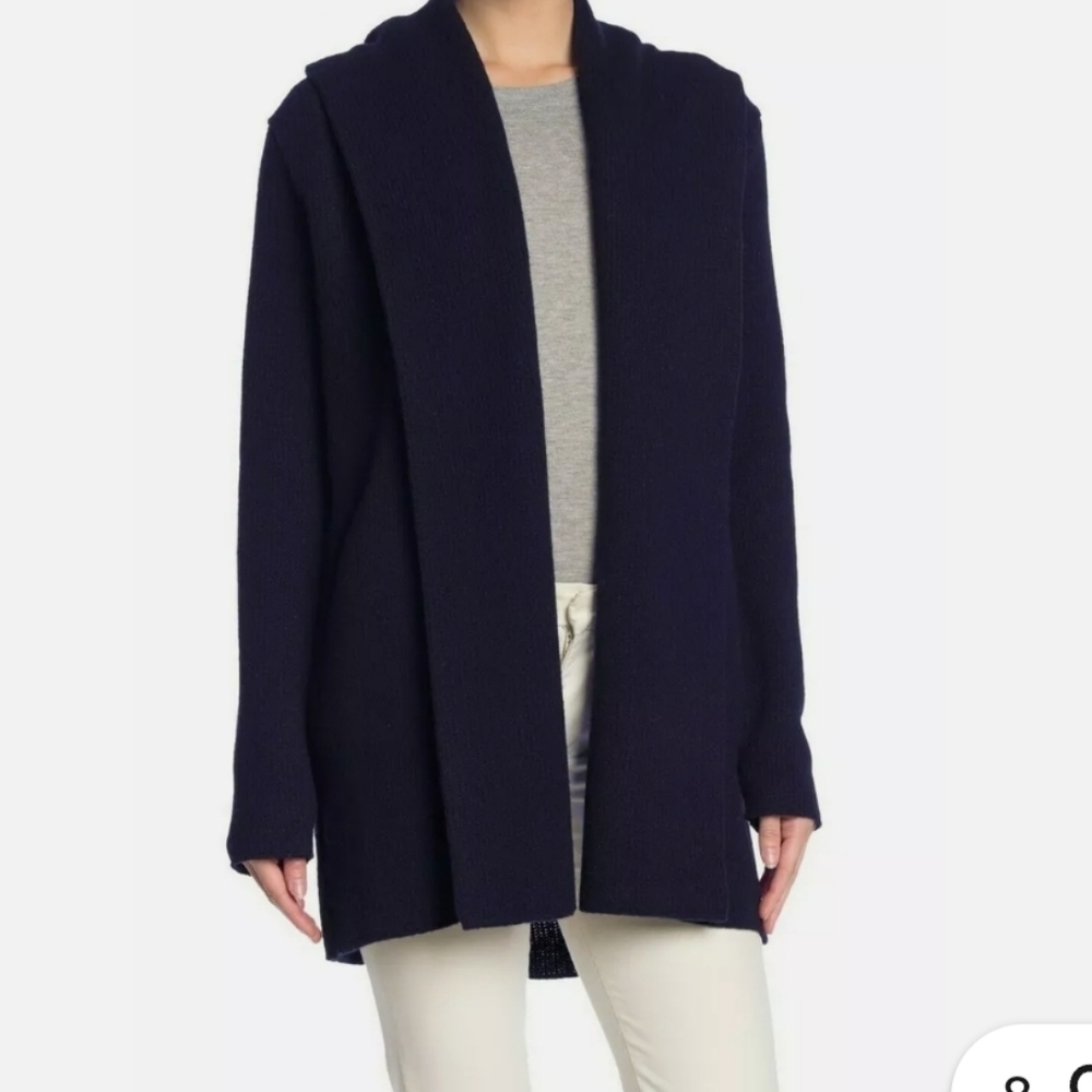 Vince Hooded Yak/wool Black Open Front Sweater Cardigan Sz L